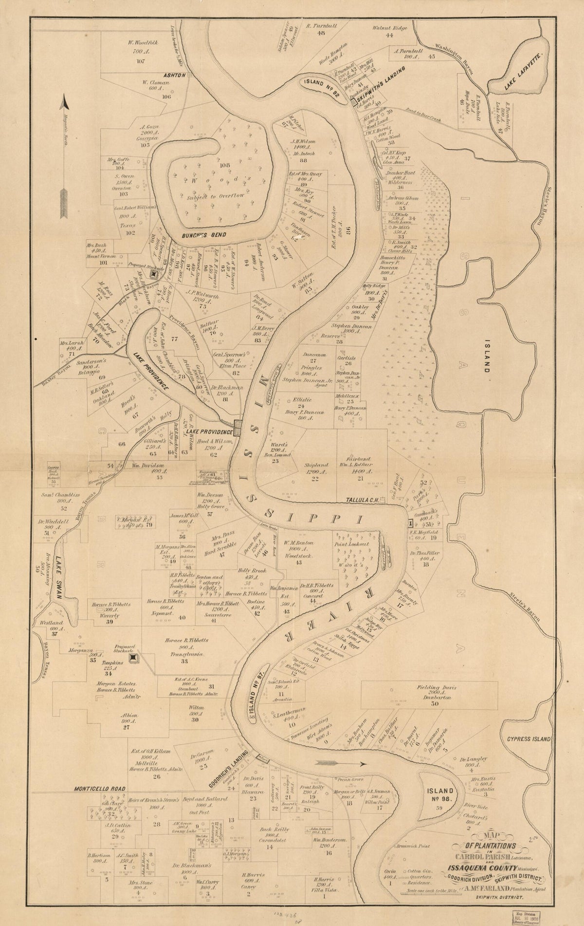 Map of Plantations In Carrol sic Parish, Louisiana and Issaquena County, Mississippi 1860 by Relic Map Company