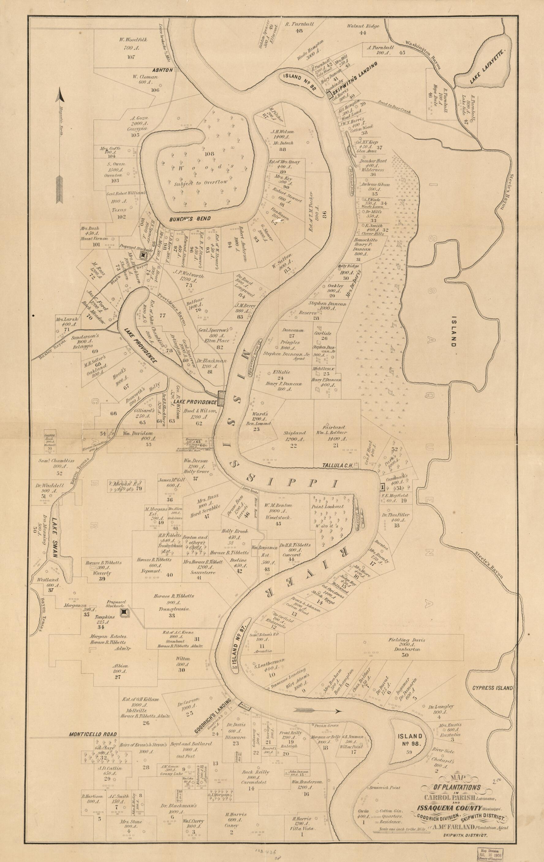 This old map of Map of Plantations In Carrol sic Parish, Louisiana and Issaquena County, Mississippi from 1860 was created by A. McFarland in 1860