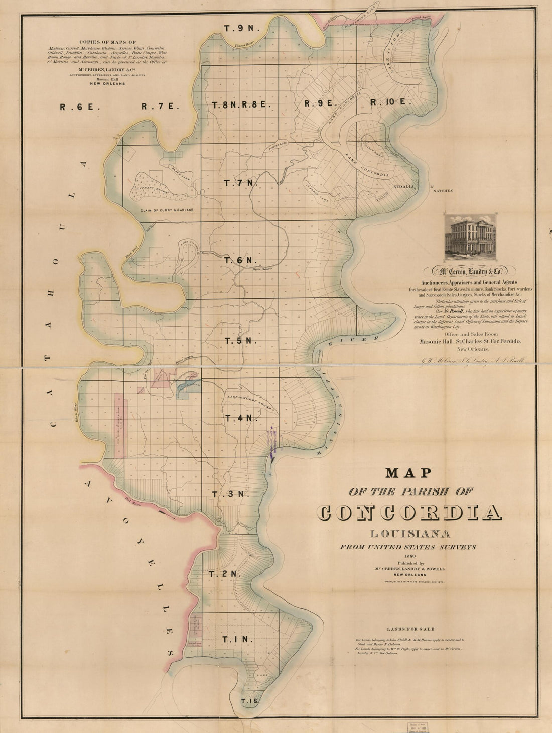 This old map of Map of the Parish of Concordia, Louisiana : from United States Surveys from 1860 was created by Landry &amp; Powell McCerren in 1860