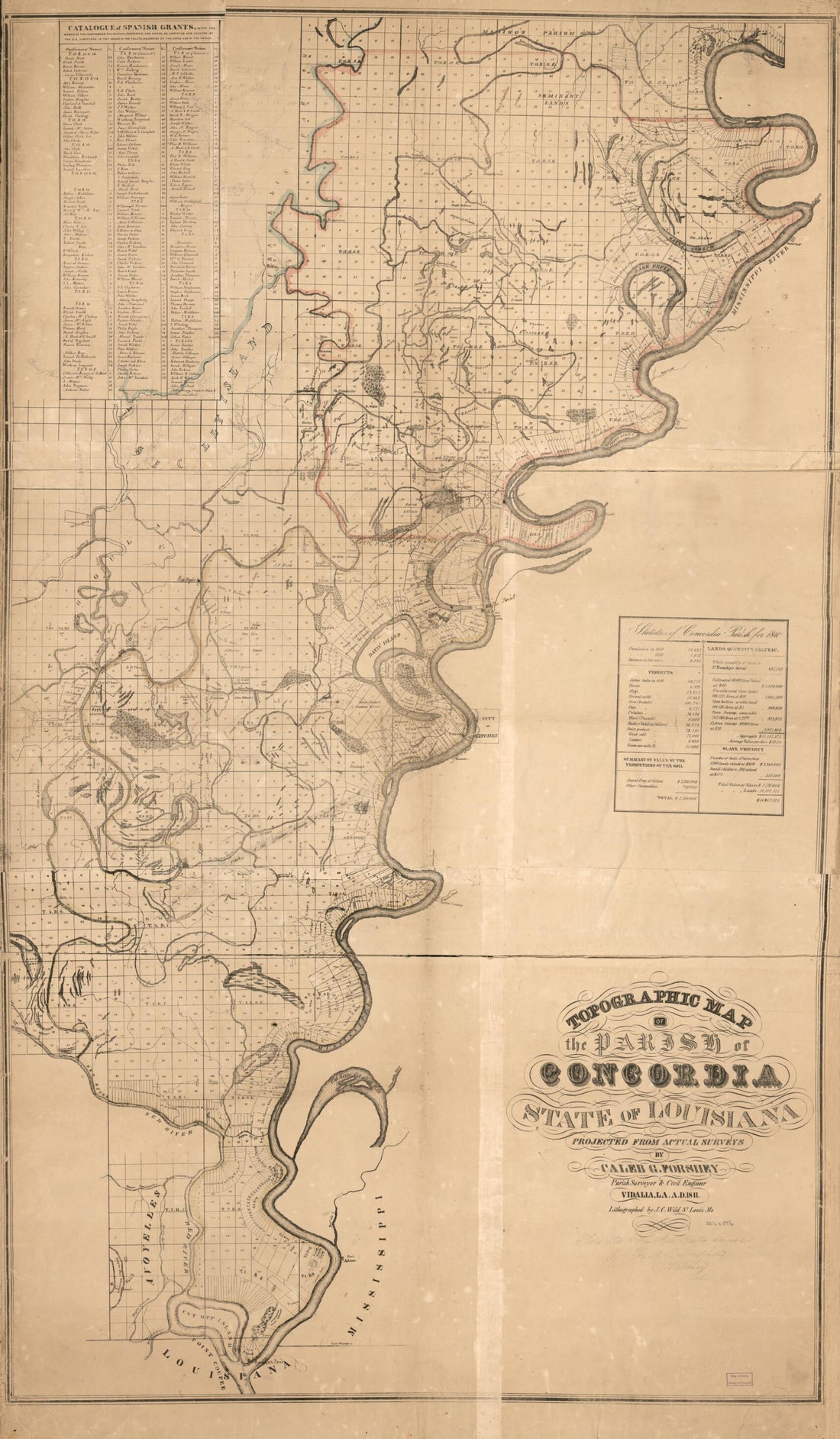 This old map of Topographic Map of the Parish of Concordia, State of Louisiana from 1841 was created by Caleb Goldsmith Forshey in 1841