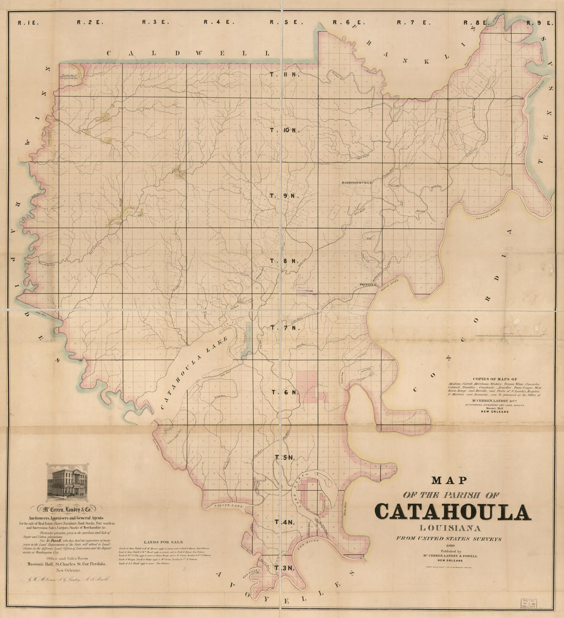 This old map of Map of the Parish of Catahoula, Louisiana : from United States Surveys from 1860 was created by Landry &amp; Powell McCerren in 1860