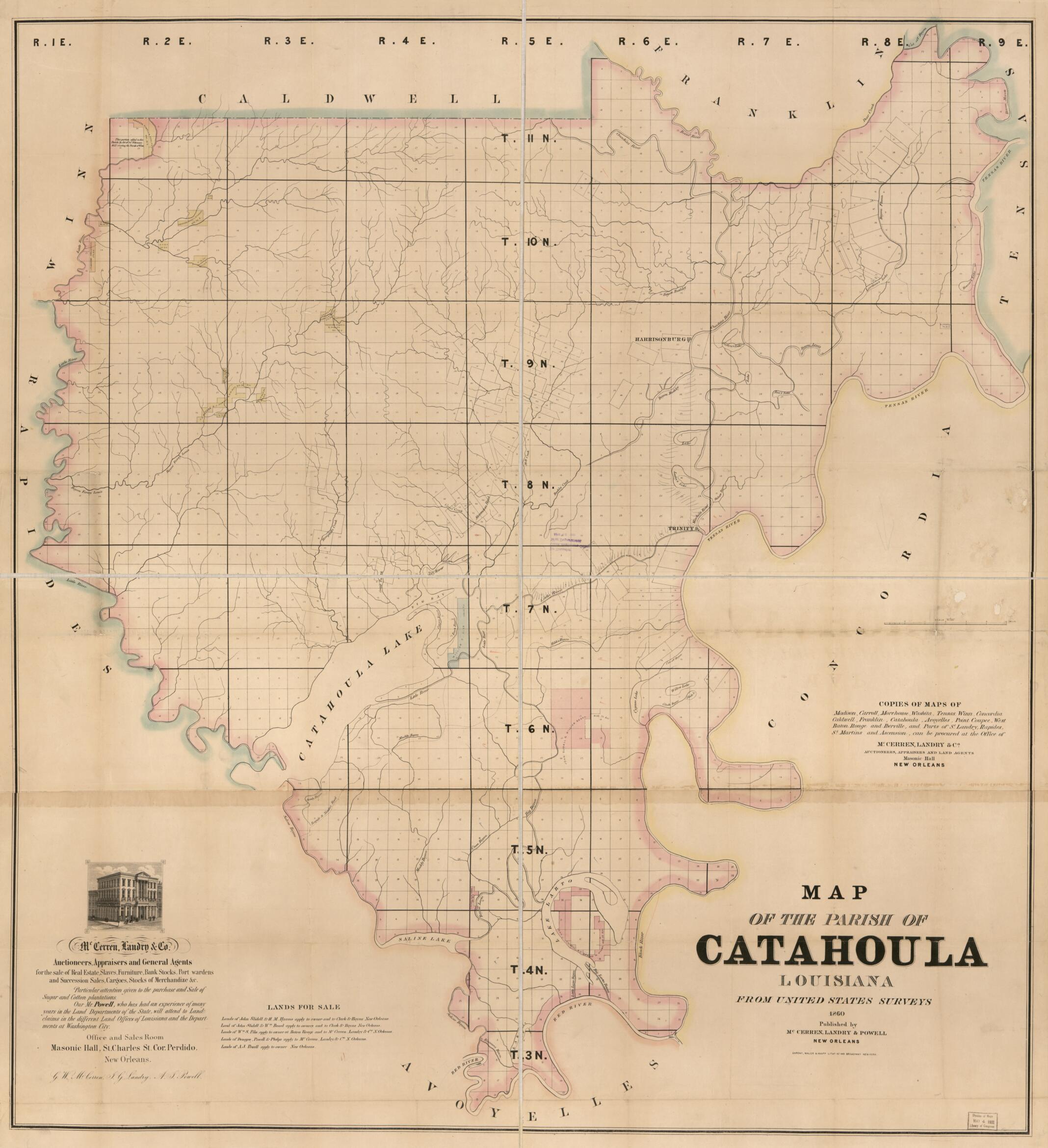 This old map of Map of the Parish of Catahoula, Louisiana : from United States Surveys from 1860 was created by Landry &amp; Powell McCerren in 1860