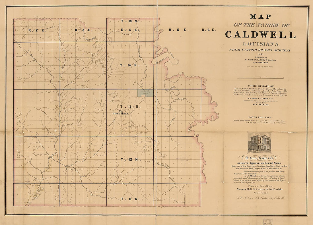This old map of Map of the Parish of Caldwell, Louisiana : from United States Surveys from 1860 was created by Landry &amp; Powell McCerren in 1860