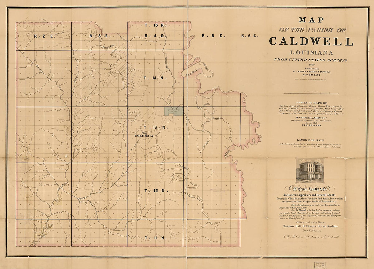 Map of the Parish of Caldwell, Louisiana : from United States Surveys 1860 by Relic Map Company