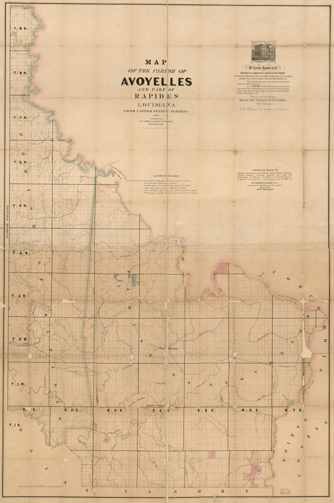 This old map of Map of the Parish of Avoyelles and Part of Rapides, Louisiana : from the United States Survey from 1860 was created by Landry &amp; Powell McCerren in 1860