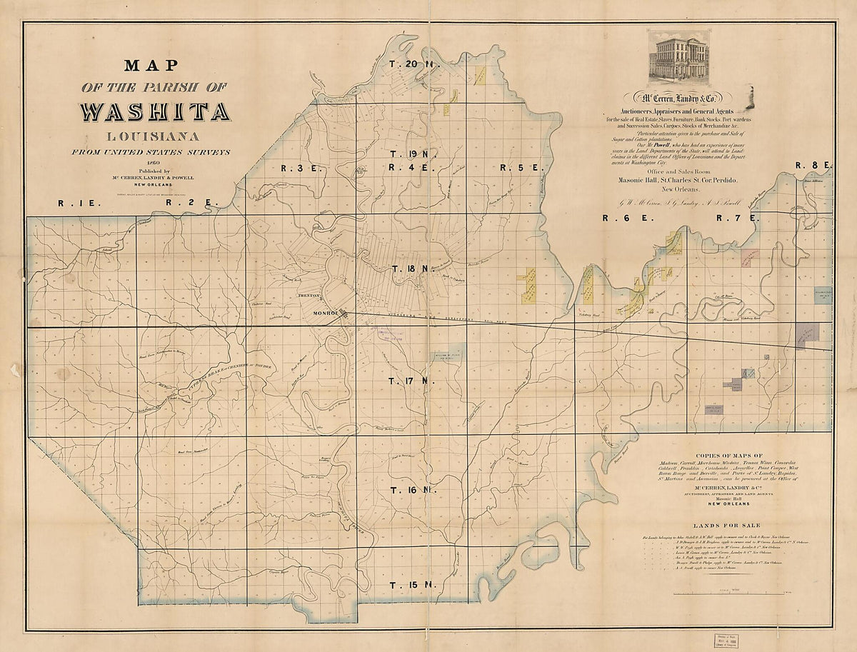 Map of the Parish of Washita, Louisiana : from United States Surveys 1860 by Relic Map Company