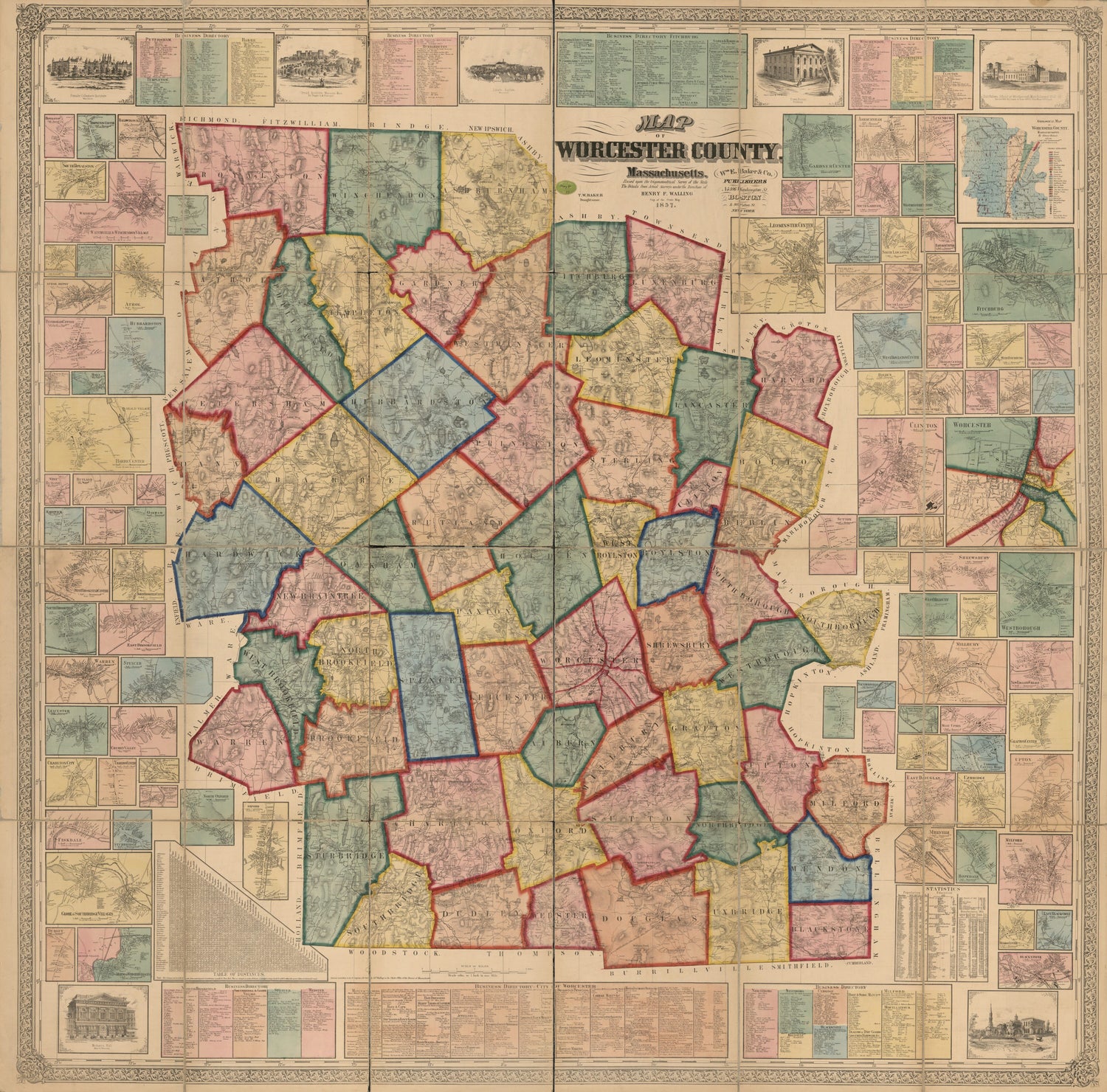 This old map of Map of Worcester County, Massachusetts from 1857 was created by Henry Francis Walling in 1857