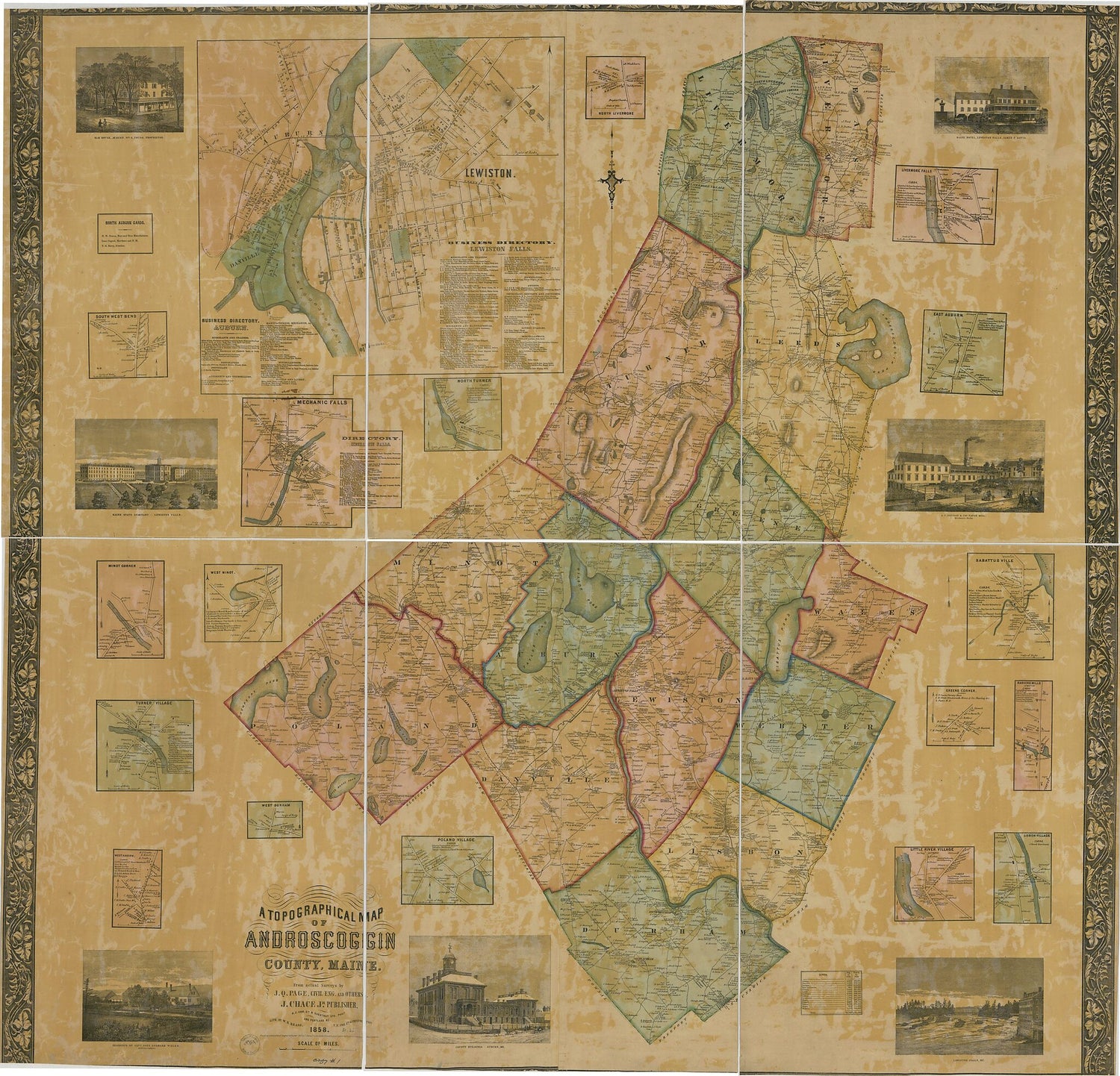 This old map of A Topographical Map of Androscoggin County, Maine from 1858 was created by J. Chace, J.Q. Page, W. H Rease in 1858