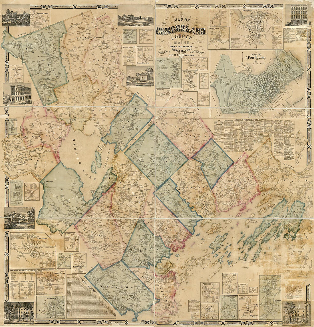 This old map of Map of Cumberland County, Maine from 1857 was created by J. Chace in 1857