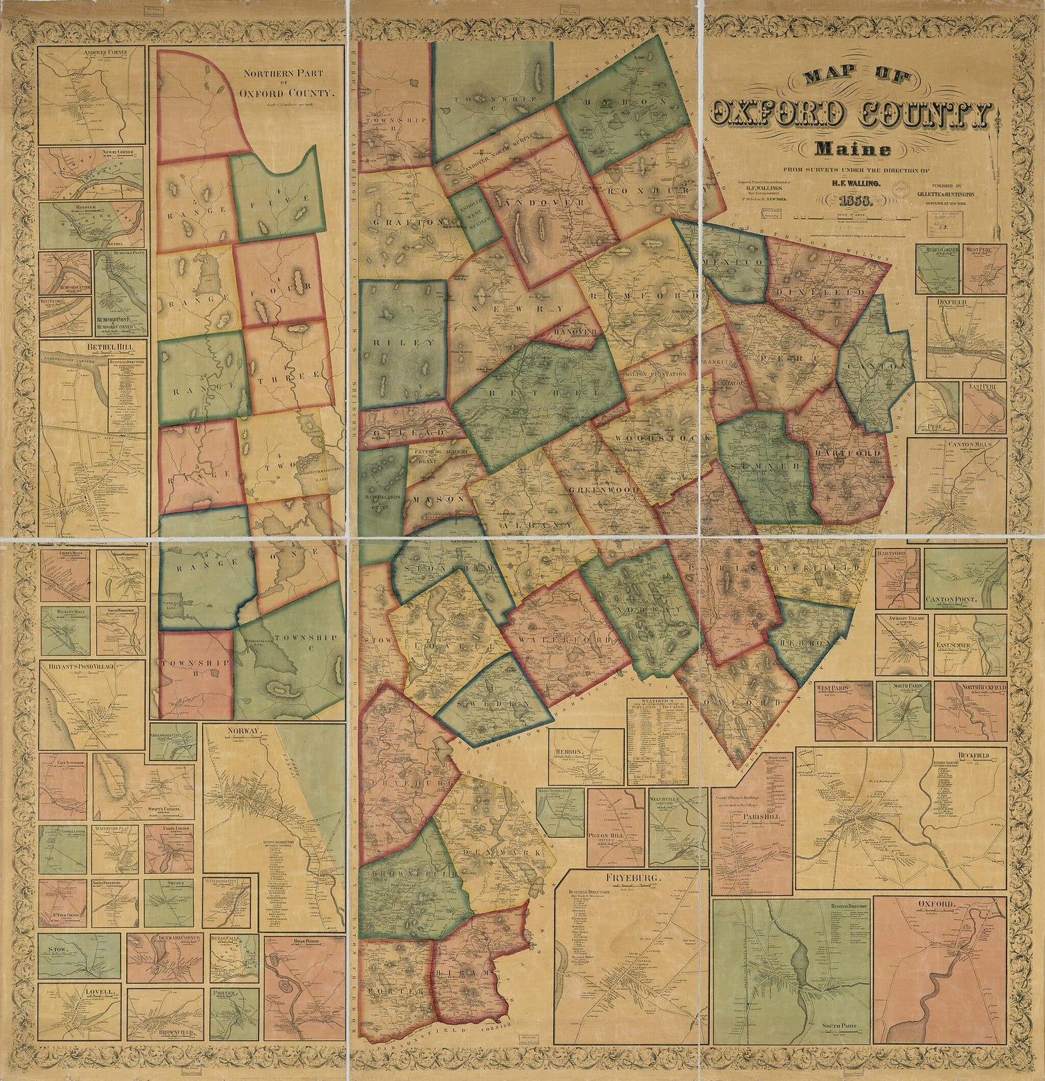 This old map of Map of Oxford County, Maine from 1858 was created by  H.F. Walling&