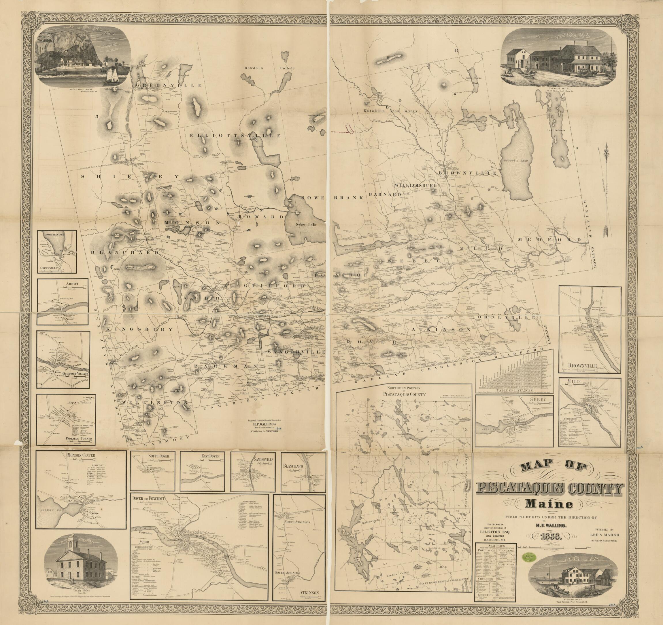 This old map of Map of Piscataquis County, Maine from 1858 was created by L. H. Eaton,  H.F. Walling&