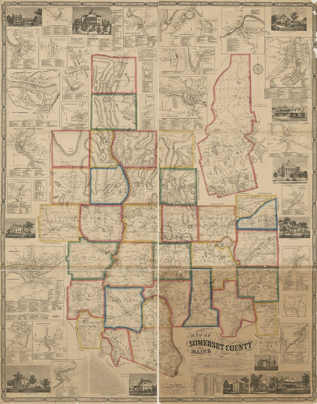 This old map of Map of Somerset County, Maine from 1860 was created by J. Chace, W. H Rease in 1860