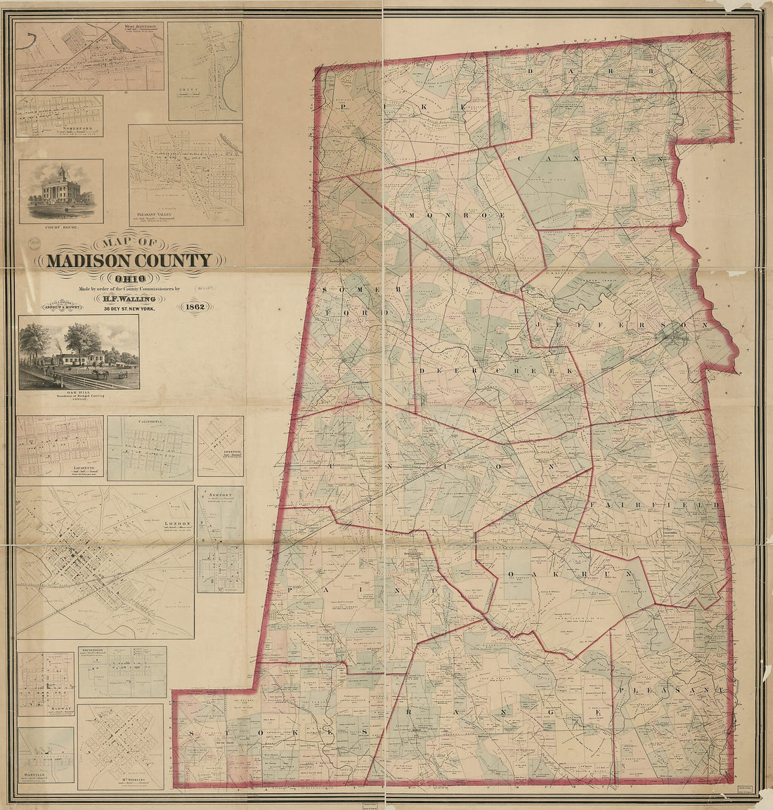 This old map of Map of Madison County, Ohio from 1862 was created by Andrew S. Mowry, Henry Francis Walling in 1862