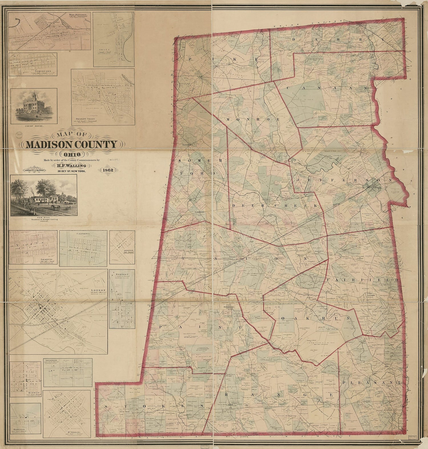 This old map of Map of Madison County, Ohio from 1862 was created by Andrew S. Mowry, Henry Francis Walling in 1862