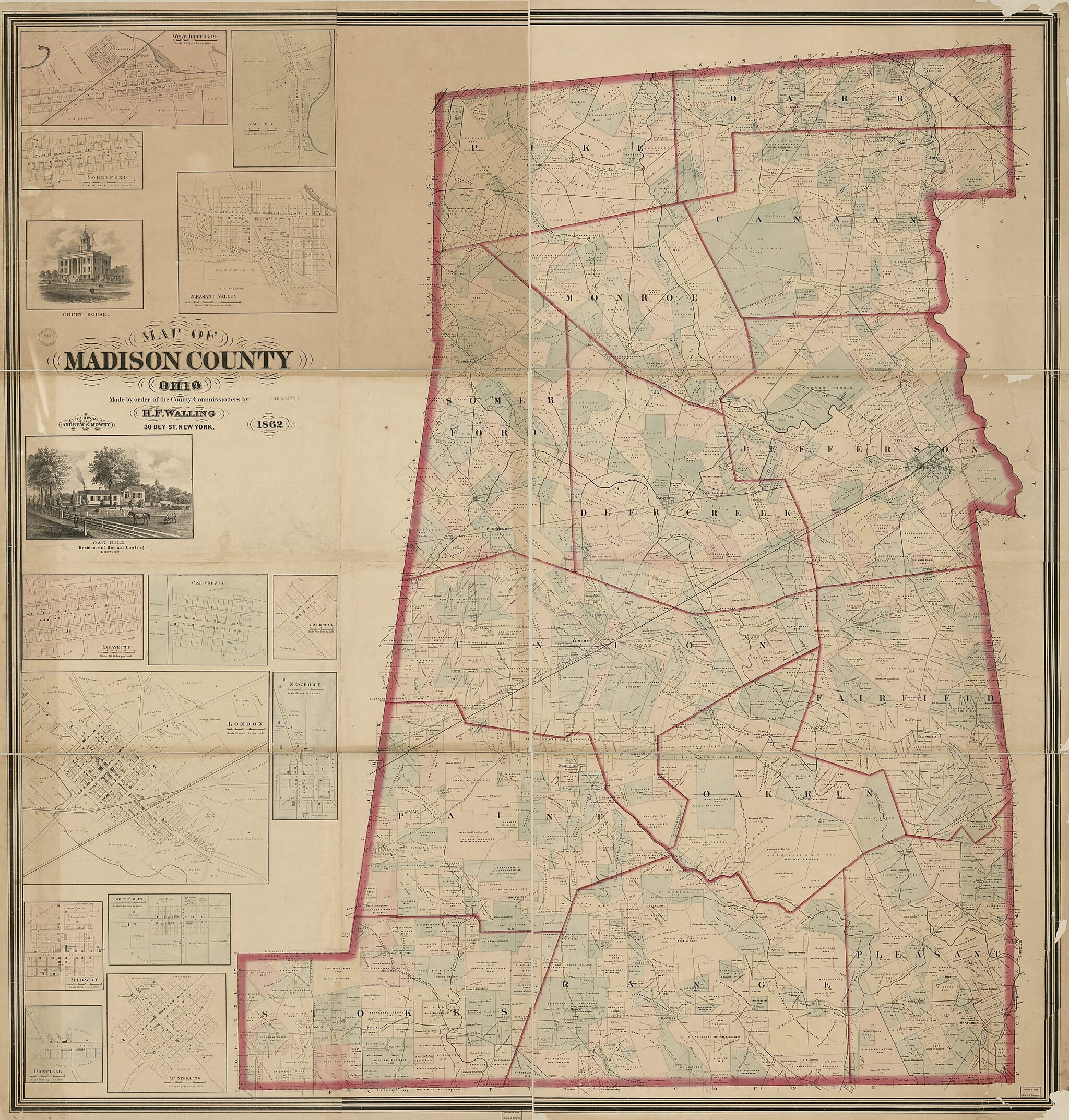 This old map of Map of Madison County, Ohio from 1862 was created by Andrew S. Mowry, Henry Francis Walling in 1862
