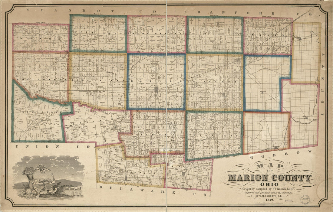 This old map of Map of Marion County, Ohio from 1852 was created by William Brown,  Schuchman &amp; Haunlein in 1852