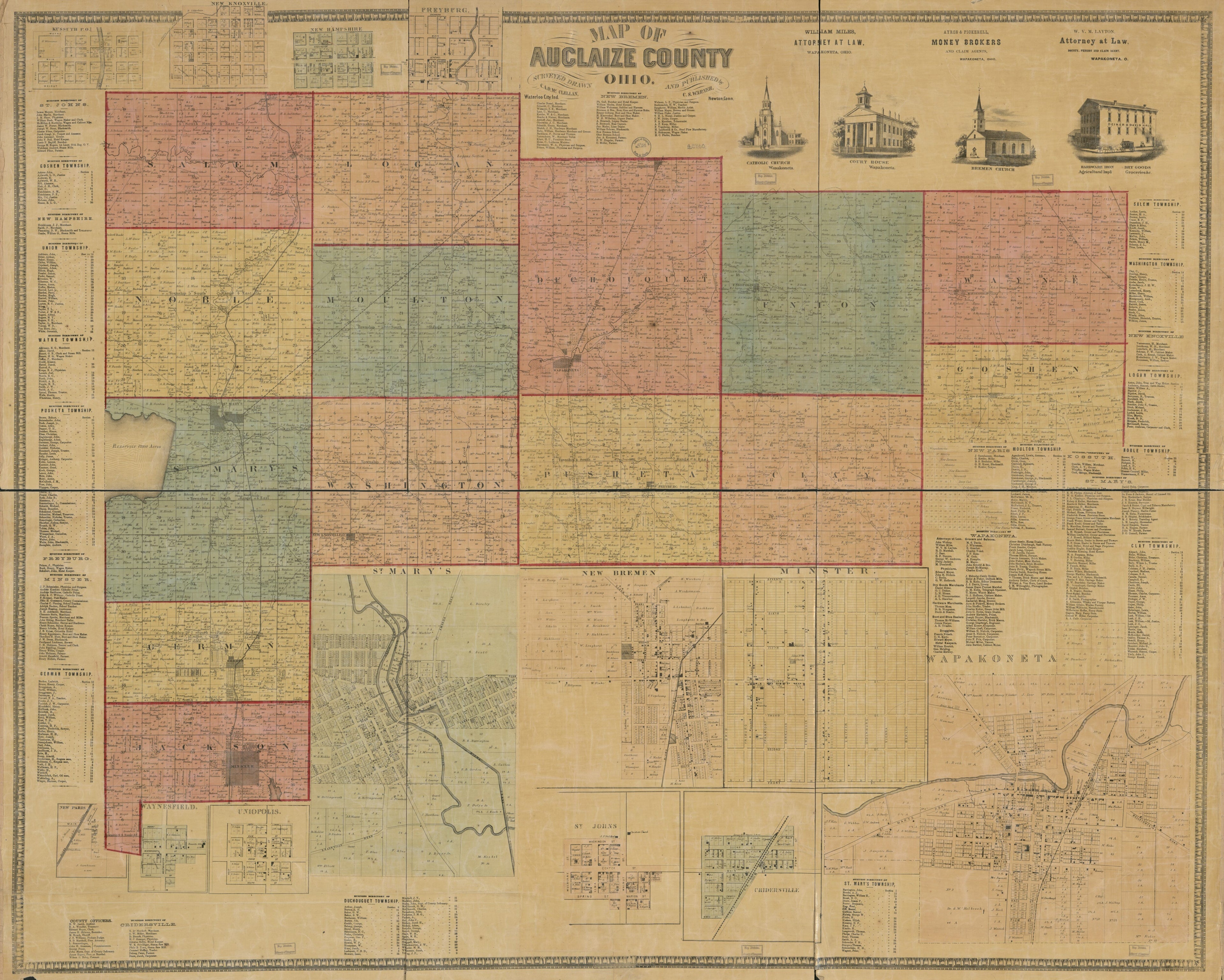 This old map of Map of Auglaize County, Ohio from 1860 was created by C. A. O. McClellan, C. S. (Charles S.) Warner in 1860