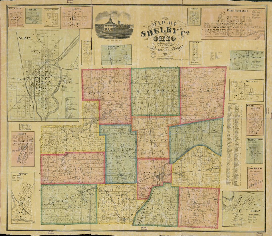 This old map of Map of Shelby Co., Ohio from 1865 was created by C. S. (Charles S.) Warner, L.C. Warner in 1865