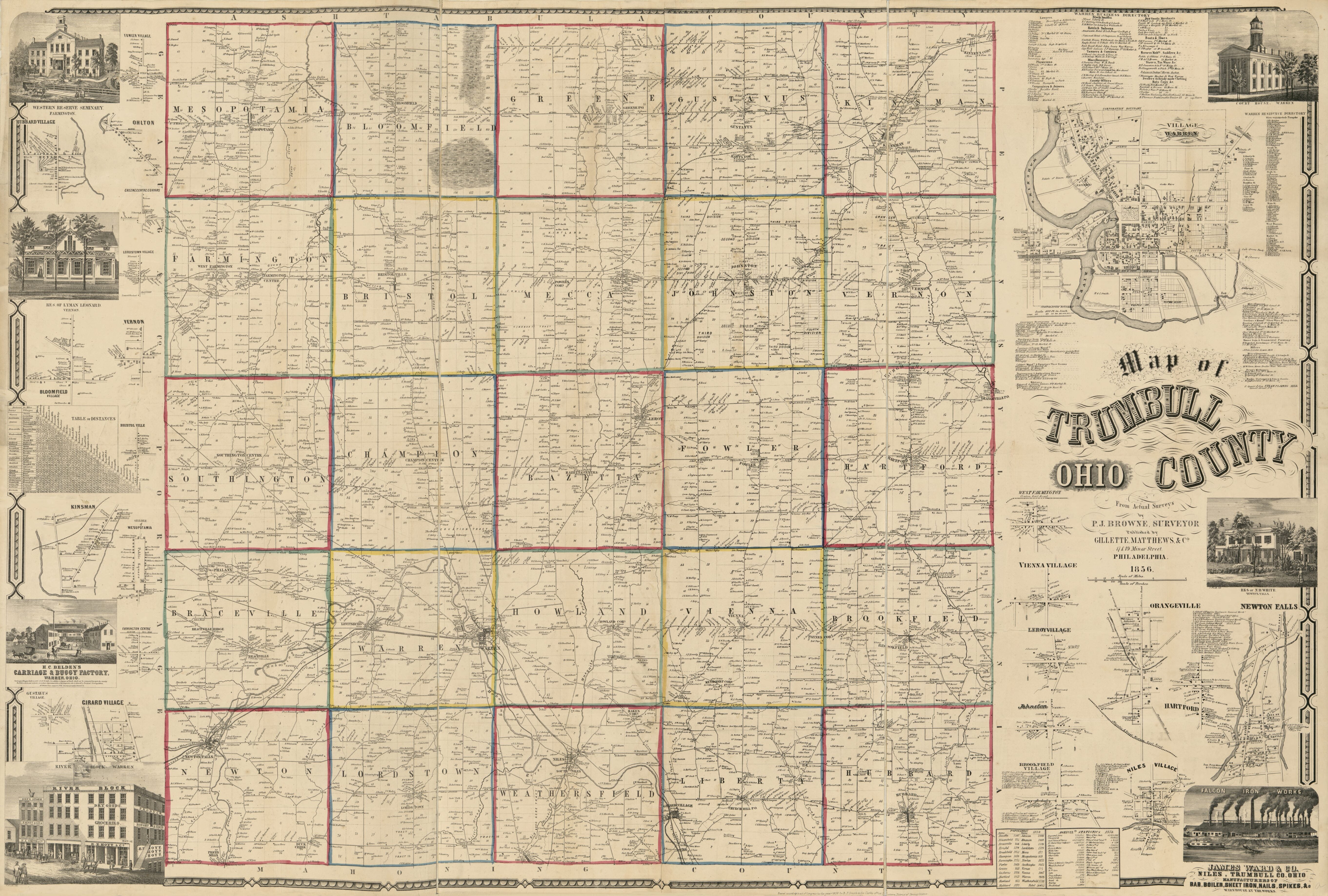 This old map of Map of Trumbull County, Ohio from 1856 was created by P. J. Browne in 1856