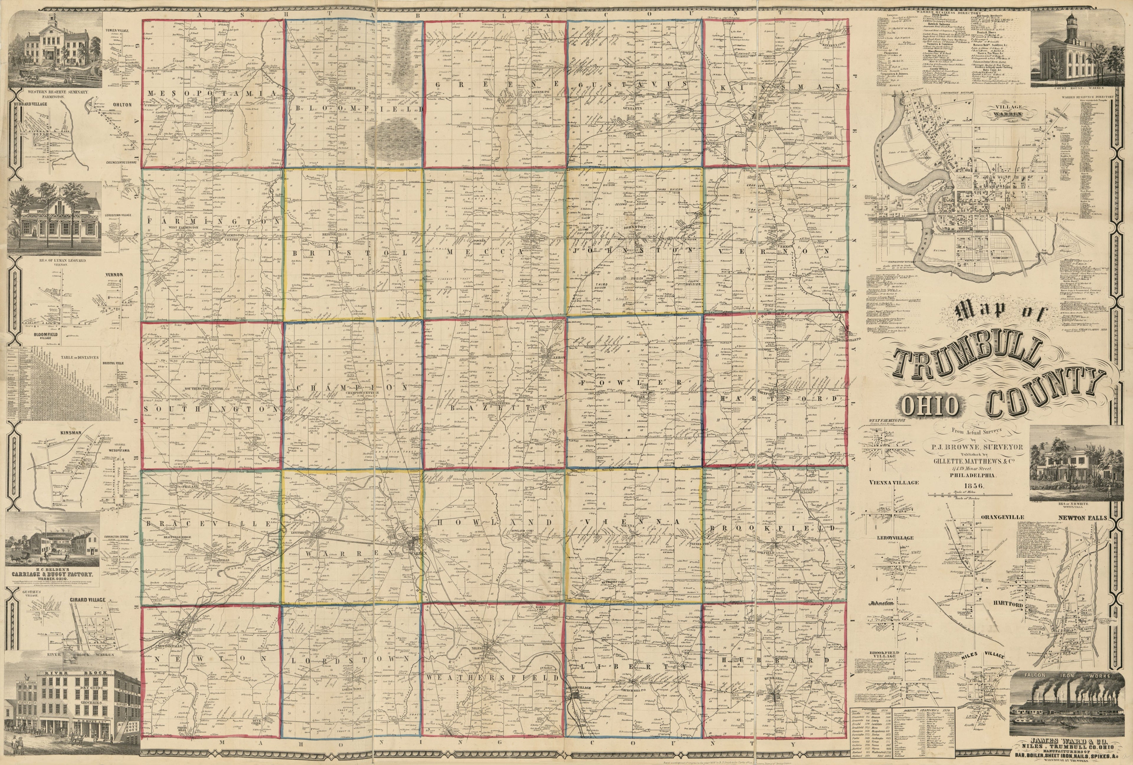 This old map of Map of Trumbull County, Ohio from 1856 was created by P. J. Browne in 1856