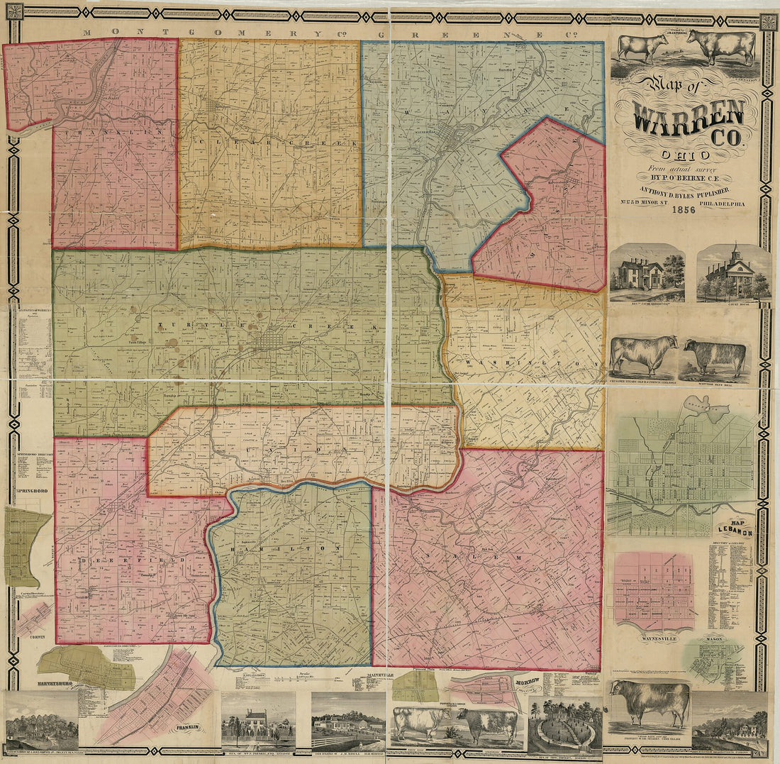 This old map of Map of Warren County, Ohio from 1856 was created by P. O&