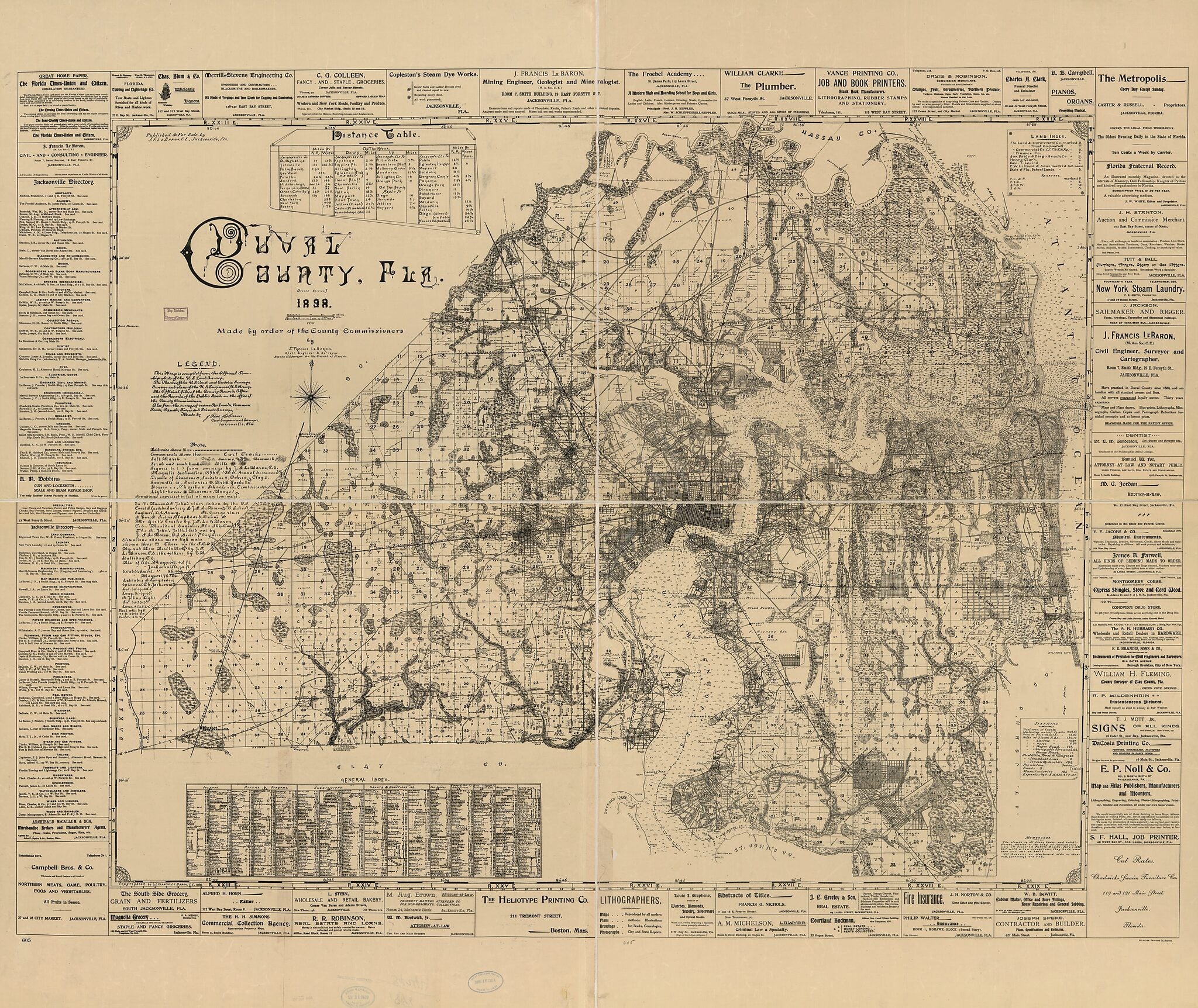 This old map of Duval County, Florida from 1898 was created by  Heliotype Printing Co, J. Francis Le Baron in 1898