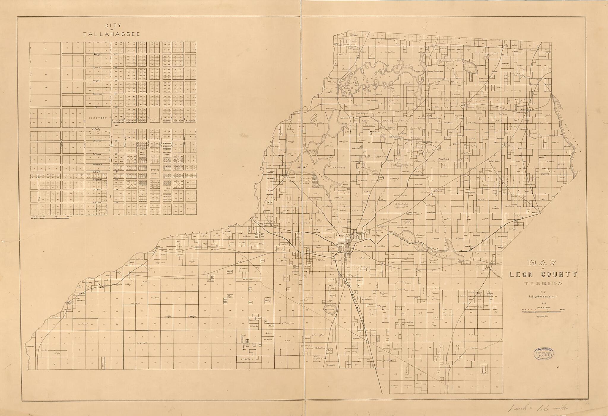 This old map of Map of Leon County, Florida from 1883 was created by Leroy D. Ball, Jno Bradford in 1883