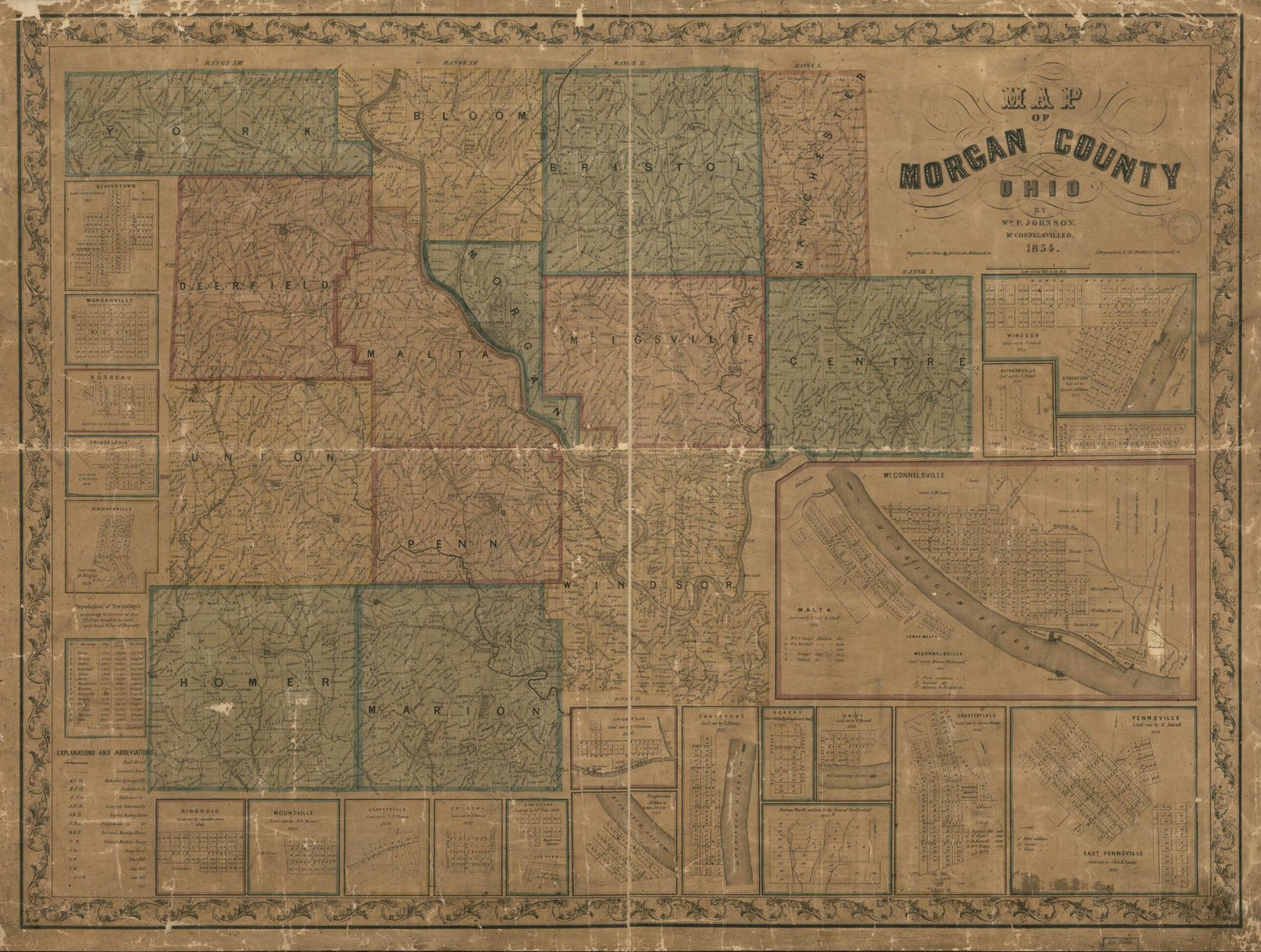 This old map of Map of Morgan County, Ohio from 1854 was created by Wm. P. Johnson, Wallace &amp; Co Middleton in 1854