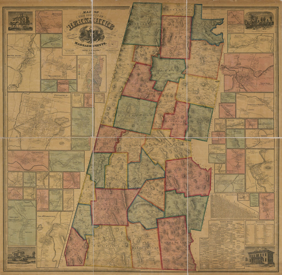 This old map of Map of the County of Berkshire, Massachusetts from 1858 was created by Henry Francis Walling in 1858