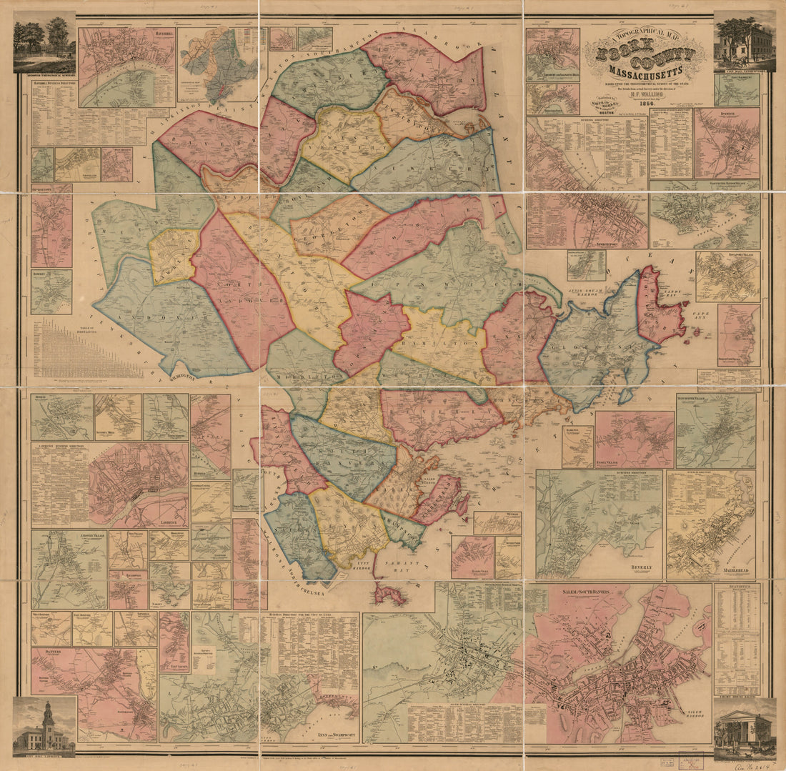 This old map of A Topographical Map of Essex County, Massachusetts from 1856 was created by Wm. (William) Bracher, Henry Francis Walling, Geo. (George) Worley in 1856