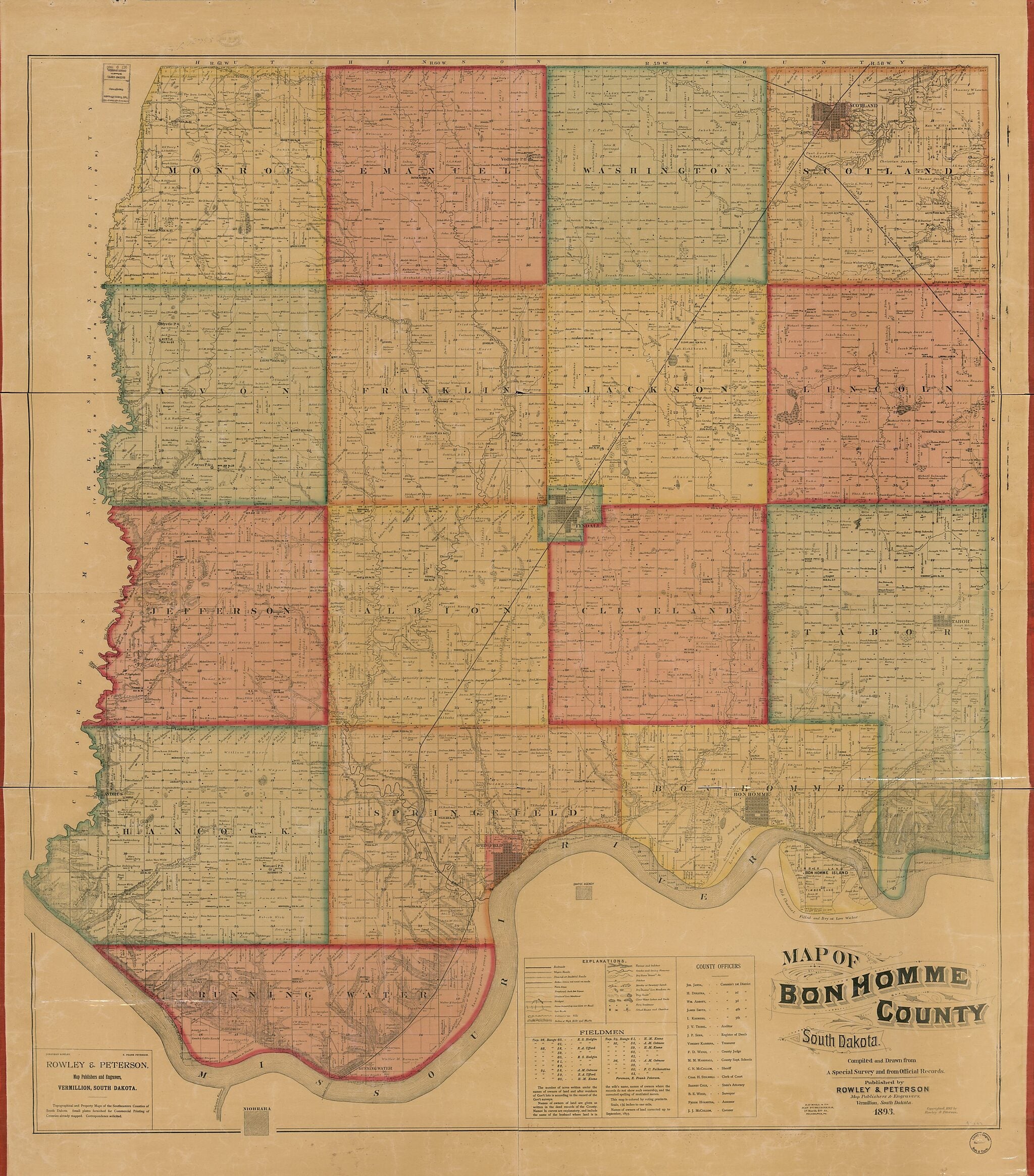 This old map of Map of Bon Homme County, South Dakota : Compiled and Drawn from a Special Survey and from Official Records from 1893 was created by  E.P. Noll &amp; Co,  Rowley &amp; Peterson in 1893