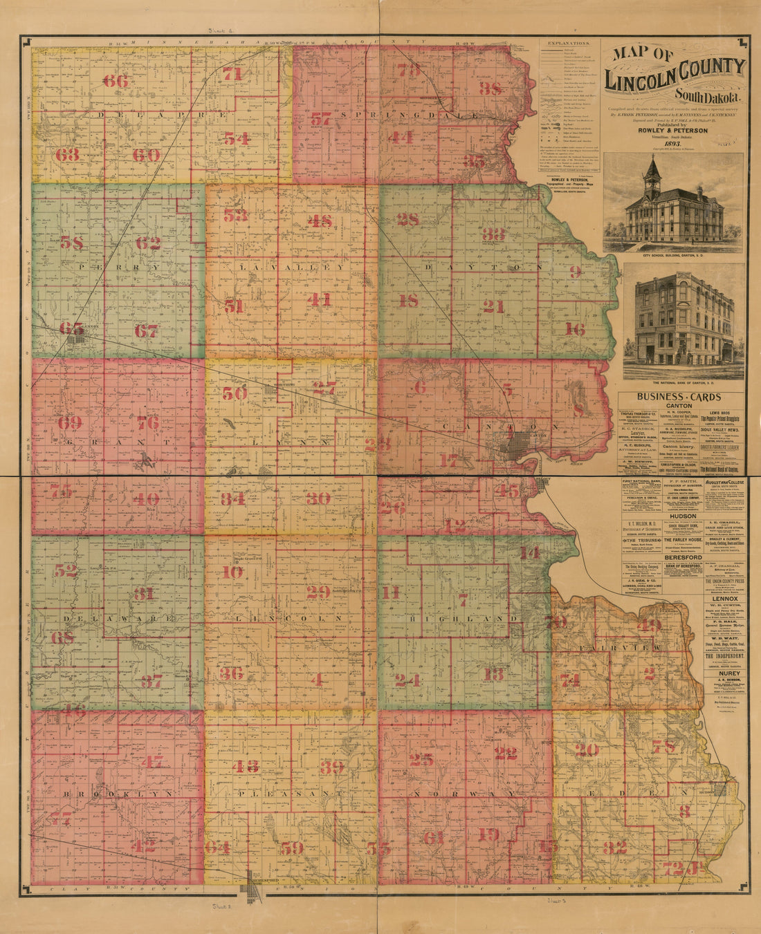 This old map of Map of Lincoln County, South Dakota : Compiled and Drawn from Official Records and a Special Survey from 1893, 1902 was created by  E.P. Noll &amp; Co, E. Frank Peterson,  Rowley &amp; Peterson in 1893, 1902