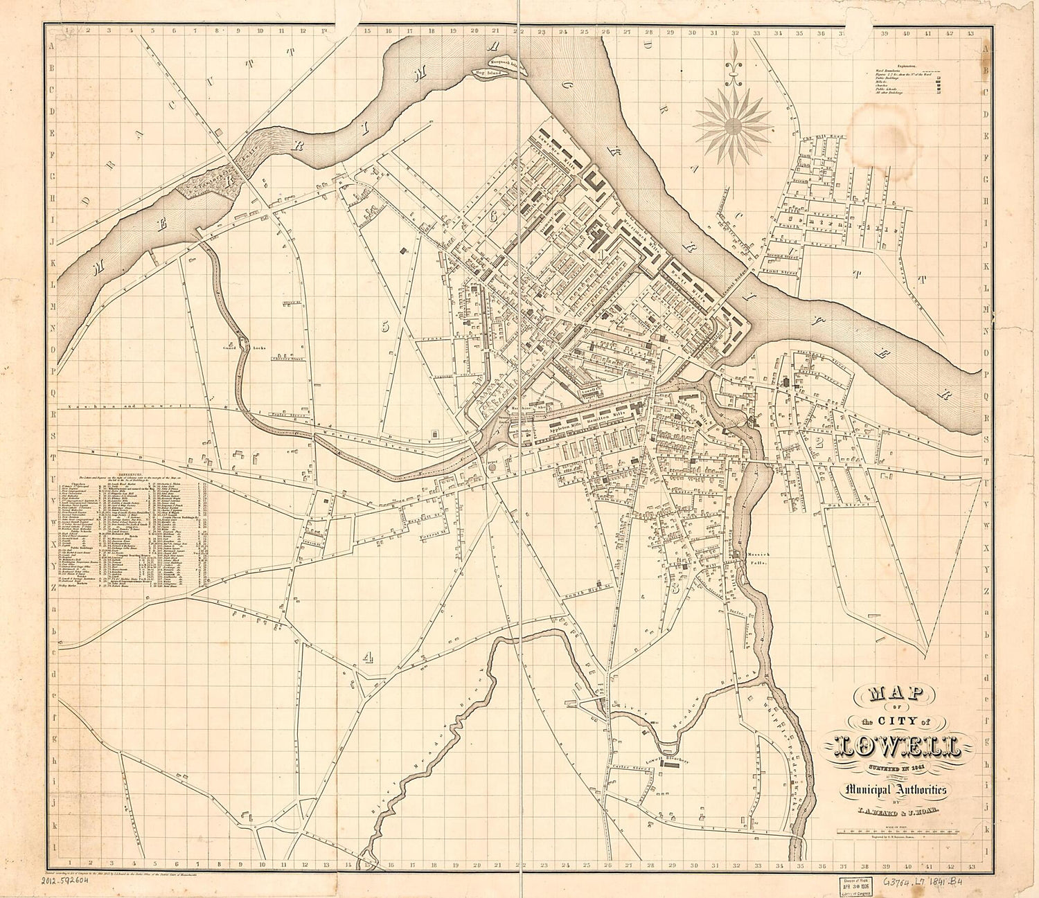 This old map of Map of the City of Lowell : Surveyed In from 1841 by Order of the Municipal Authorities was created by Ithamar A. Beard, George W. Boynton, J. Hoar in 1841