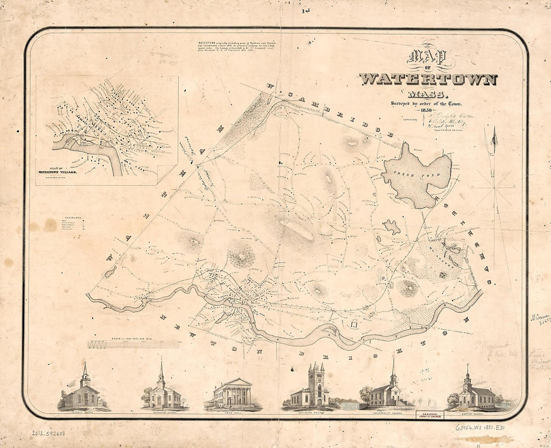 This old map of Map of Watertown, Massachusetts : Surveyed by Order of the Town, from 1850 (Map of Watertown, Massachusetts) was created by S. Dwight Eaton, William Mason,  Tappan &amp; Bradford, Ellridge Whiting in 1850