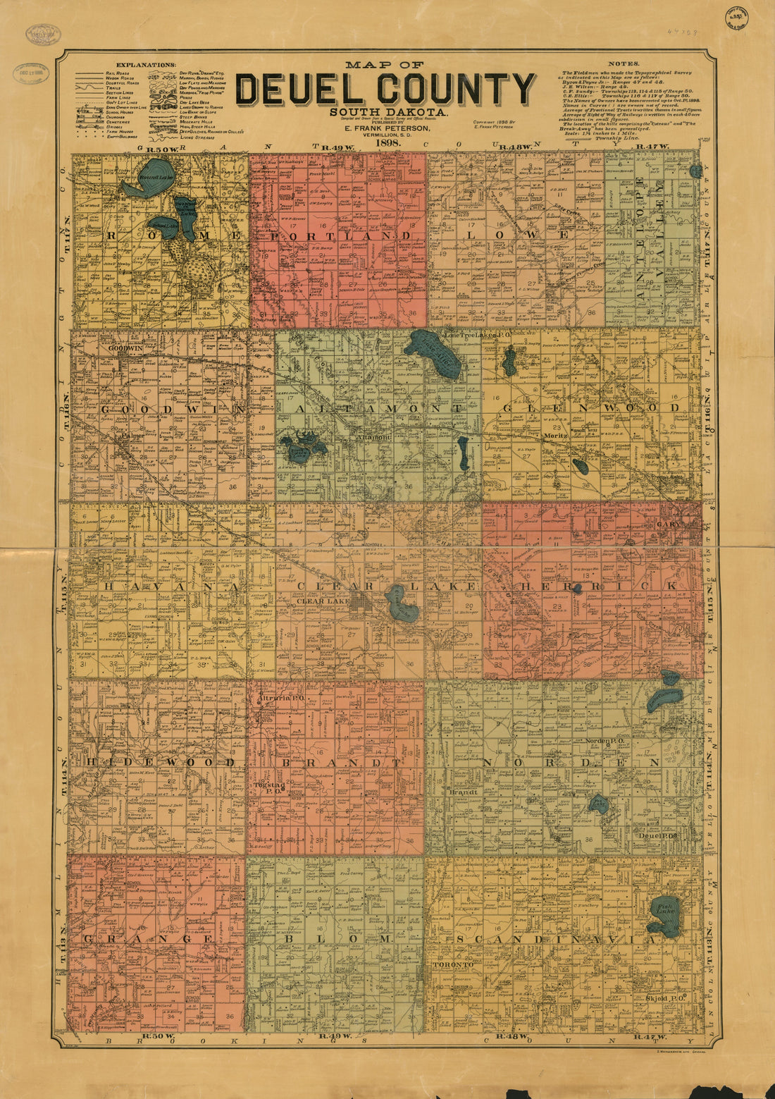 This old map of Map of Deuel County, South Dakota : Compiled and Drawn from a Special Survey and Official Records from 1899 was created by E. Frank Peterson, S. Wangersheim in 1899