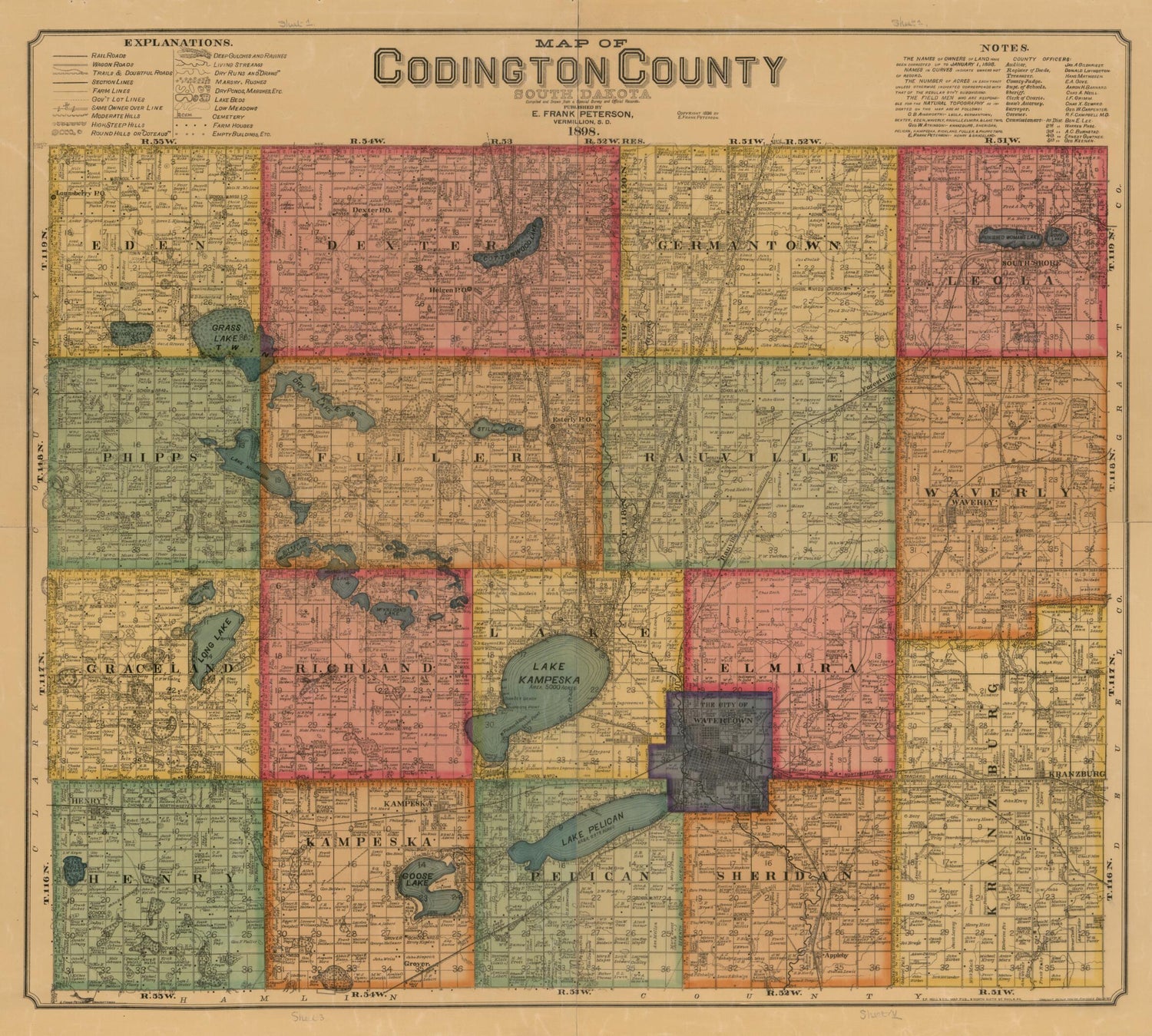 This old map of Map of Codington County, South Dakota : Compiled and Drawn from a Special Survey and Official Records from 1898 was created by  E.P. Noll &amp; Co, E. Frank Peterson in 1898