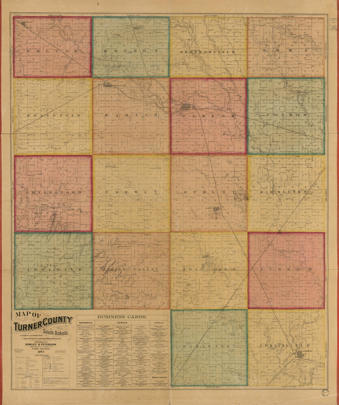 This old map of Map of Turner County, South Dakota : Compiled and Drawn from a Special Survey and from Official Records from 1893 was created by  E.P. Noll &amp; Co,  Rowley &amp; Peterson in 1893