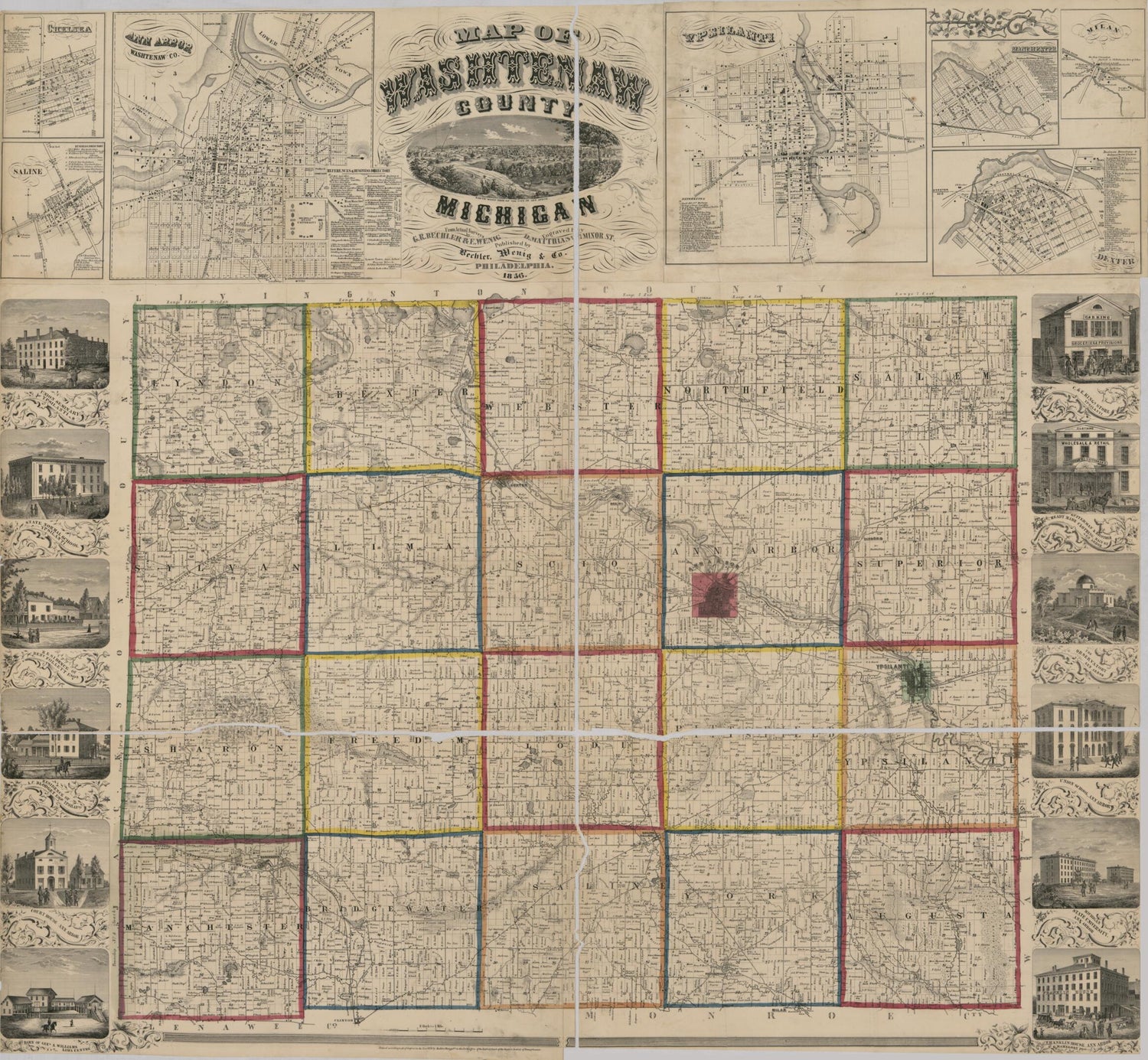 This old map of Map of Washtenaw County, Michigan : from Actual Surveys from 1856 was created by  Bechler &amp; Wenig, Gustavus R. Bechler, E. Wenig in 1856