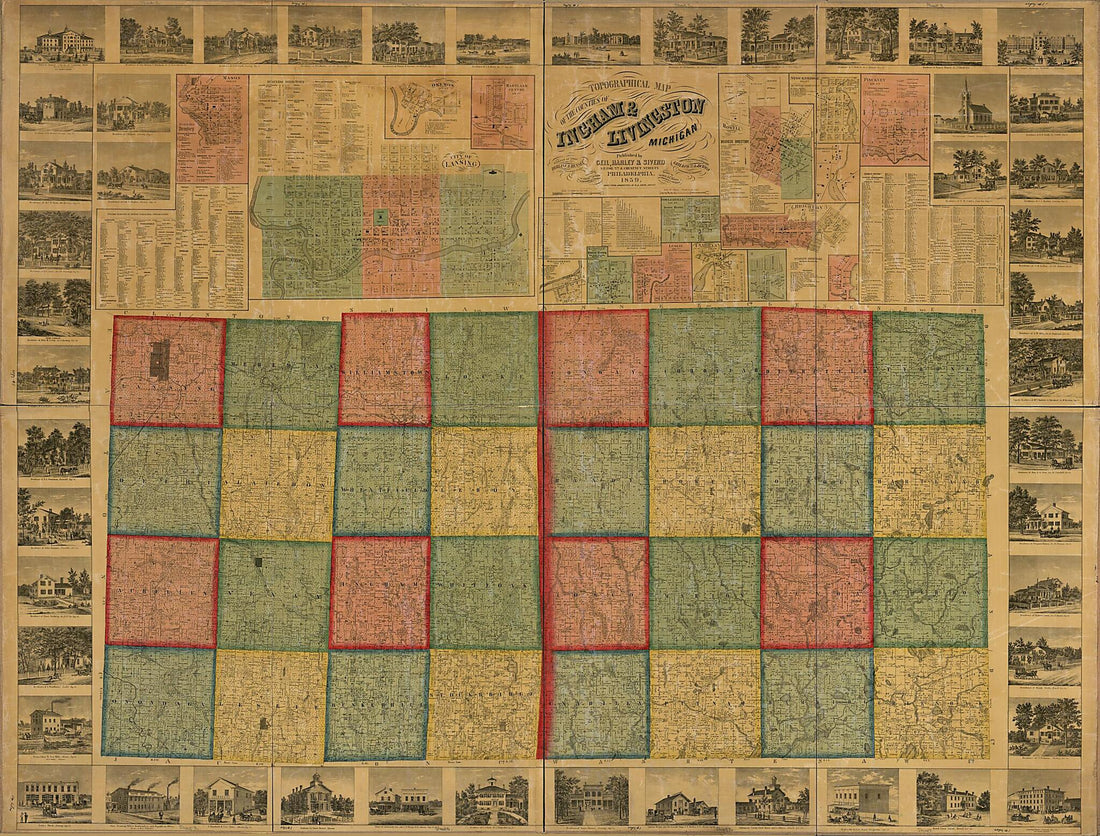 This old map of Topographic Map of the Counties of Ingham &amp; Livingston, Michigan from 1859 was created by  Geil &amp; Co,  Herline &amp; Hensel in 1859