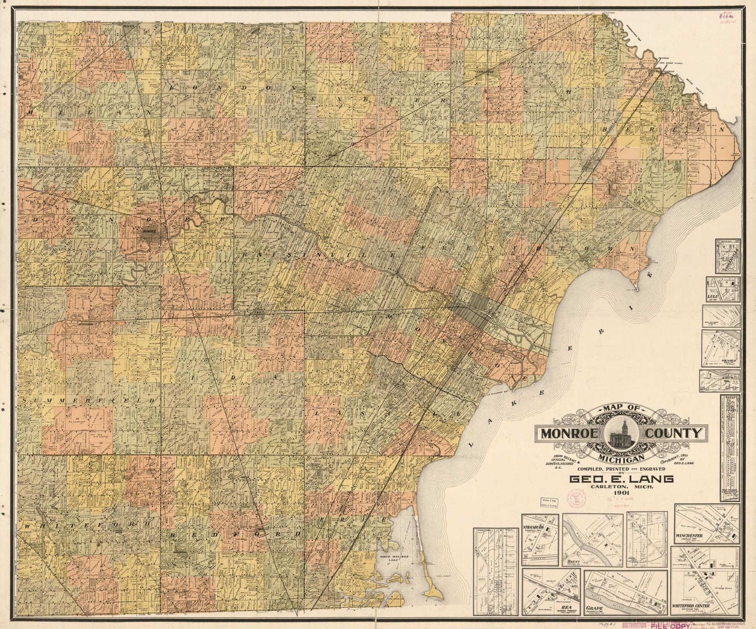 This old map of Map of Monroe County, Michigan from 1901 was created by Geo. E. Lang in 1901