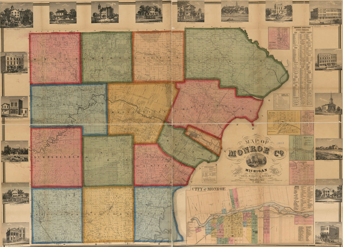 This old map of Map of Monroe County, Michigan from 1859 was created by  Geil and Jones, Harley &amp; Siverd Geil, Robert Pearsall Smith,  Worley &amp; Bracher in 1859