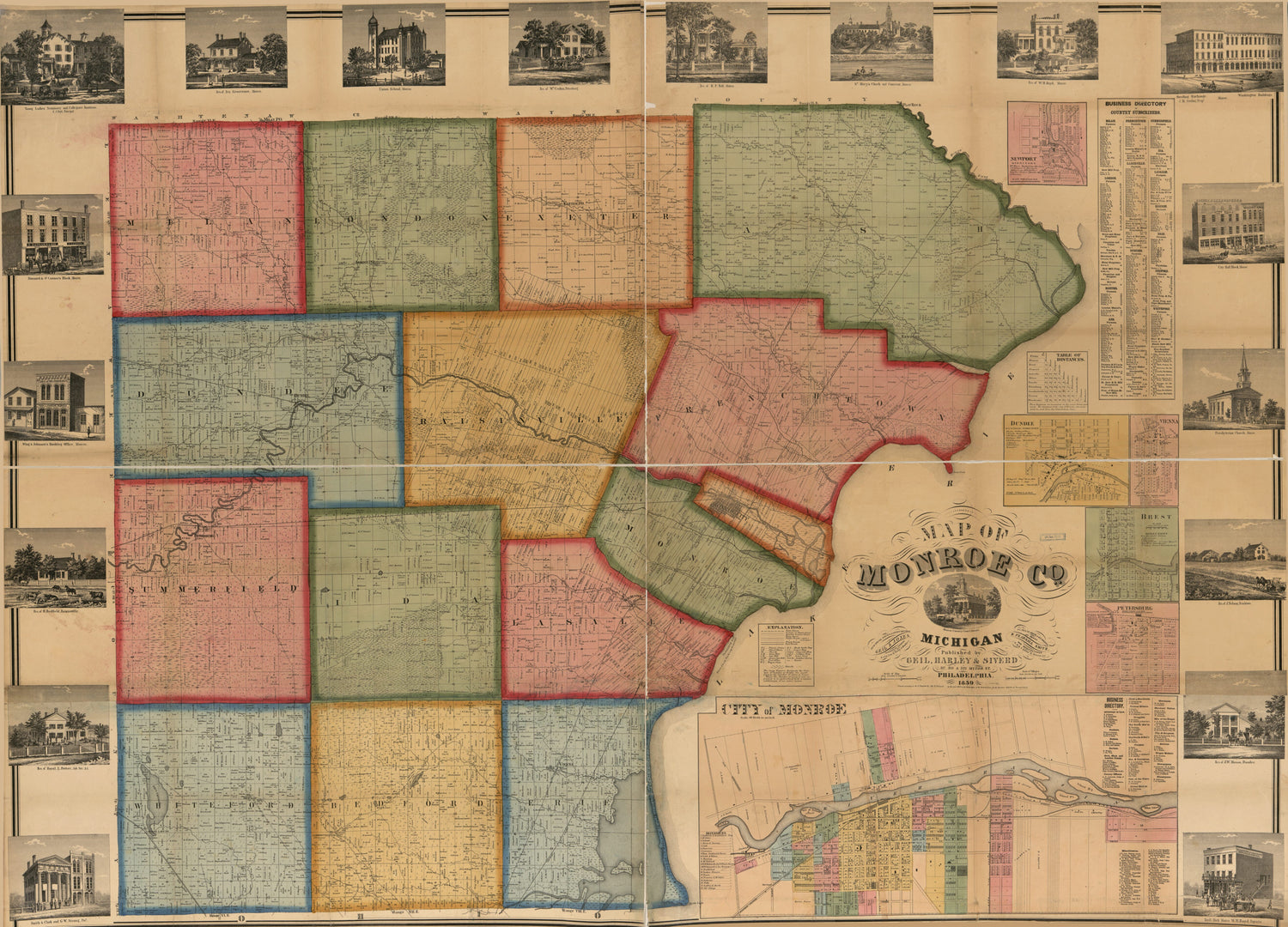 This old map of Map of Monroe County, Michigan from 1859 was created by  Geil and Jones, Harley &amp; Siverd Geil, Robert Pearsall Smith,  Worley &amp; Bracher in 1859