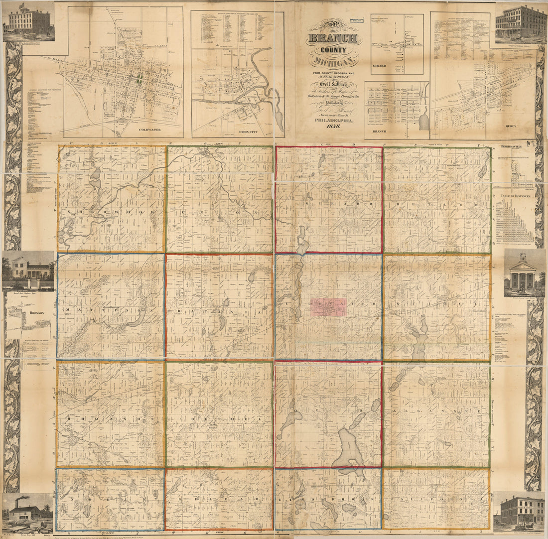 This old map of Map of Branch County, Michigan from 1858 was created by  Geil and Jones, Samuel Geil in 1858