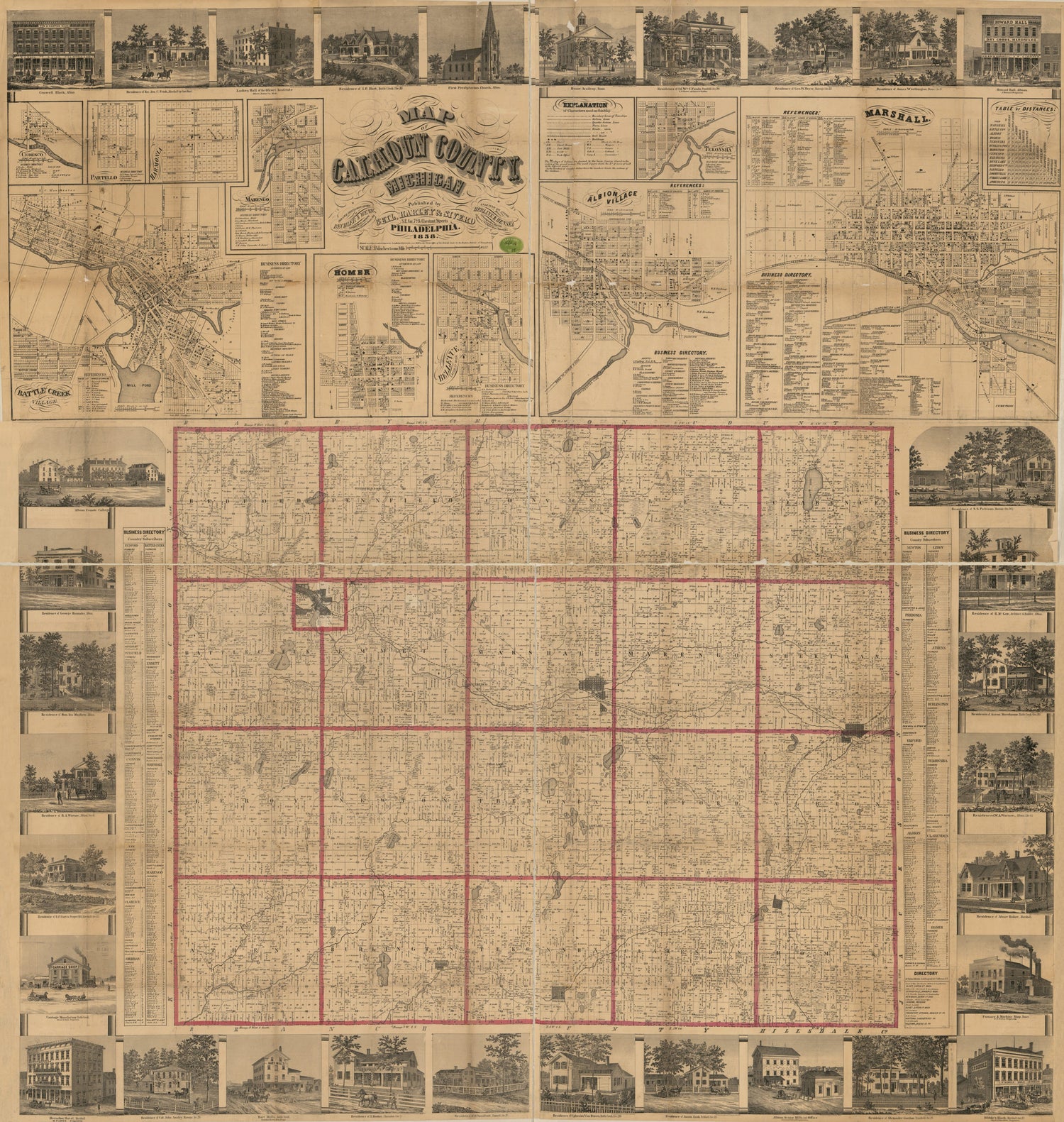 This old map of Map of Calhoun County, Michigan from 1858 was created by  Bechler &amp; Wenig,  Herline &amp; Hensel in 1858