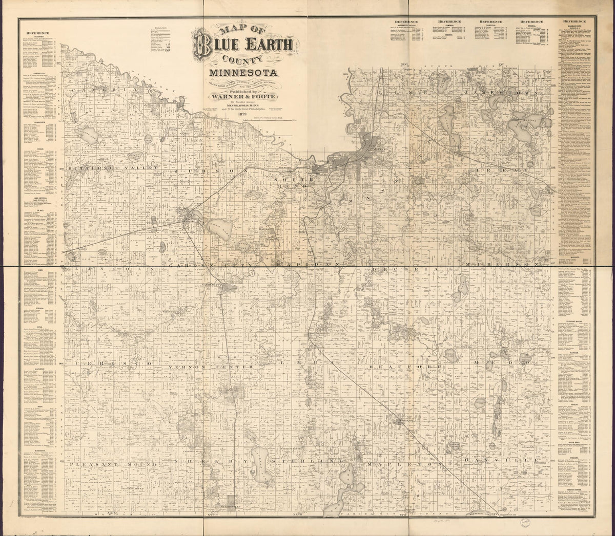Map of Blue Earth County, Minnesota : Drawn from Actual Surveys and the County Records 1879 by Relic Map Company