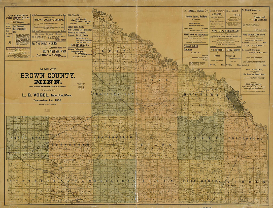 This old map of Map of Brown County, Minnesota : from Personal Examination and Public Records. (Map of Brown County, Minnesota) from 1900 was created by L. G. (Louis G.) Vogel in 1900