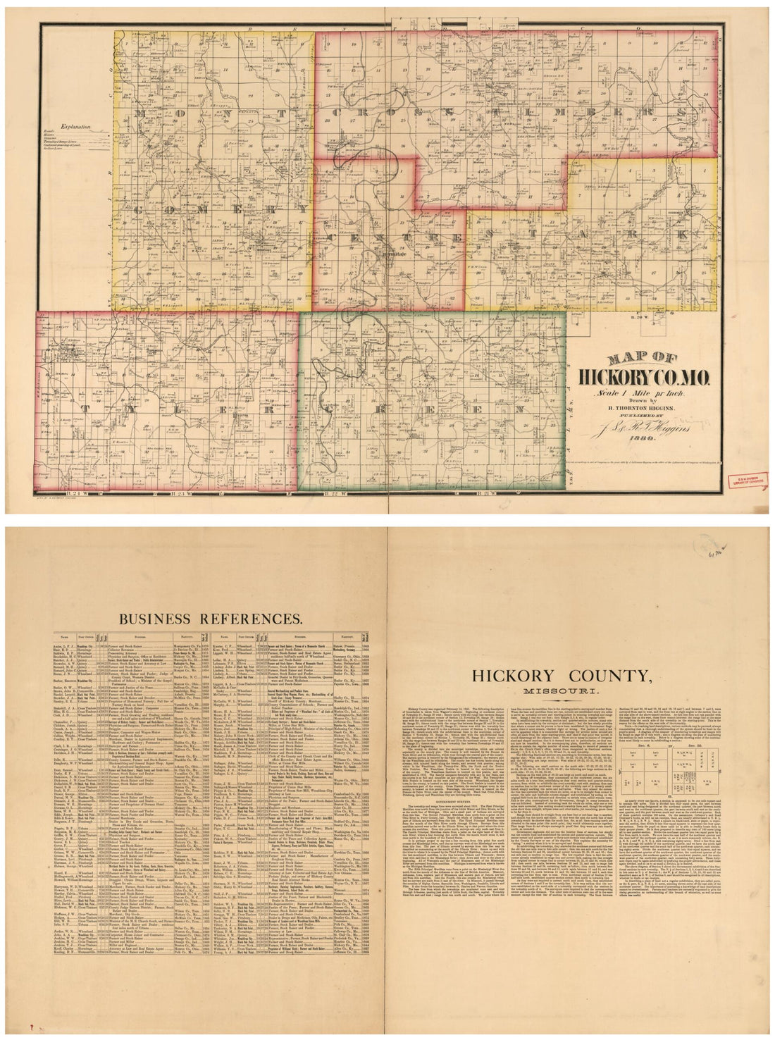 This old map of Map of Hickory Co., Mo. (Map of Hickory County, Missouri, Hickory County, Missouri) from 1880 was created by R. T. (R. Thornton) Higgins in 1880