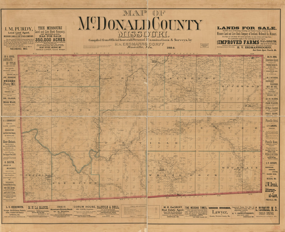 This old map of Map of McDonald County, Missouri: from 1884 was created by H. V. Erdmannsdorff,  Smith &amp; Stroup (Firm) in 1884