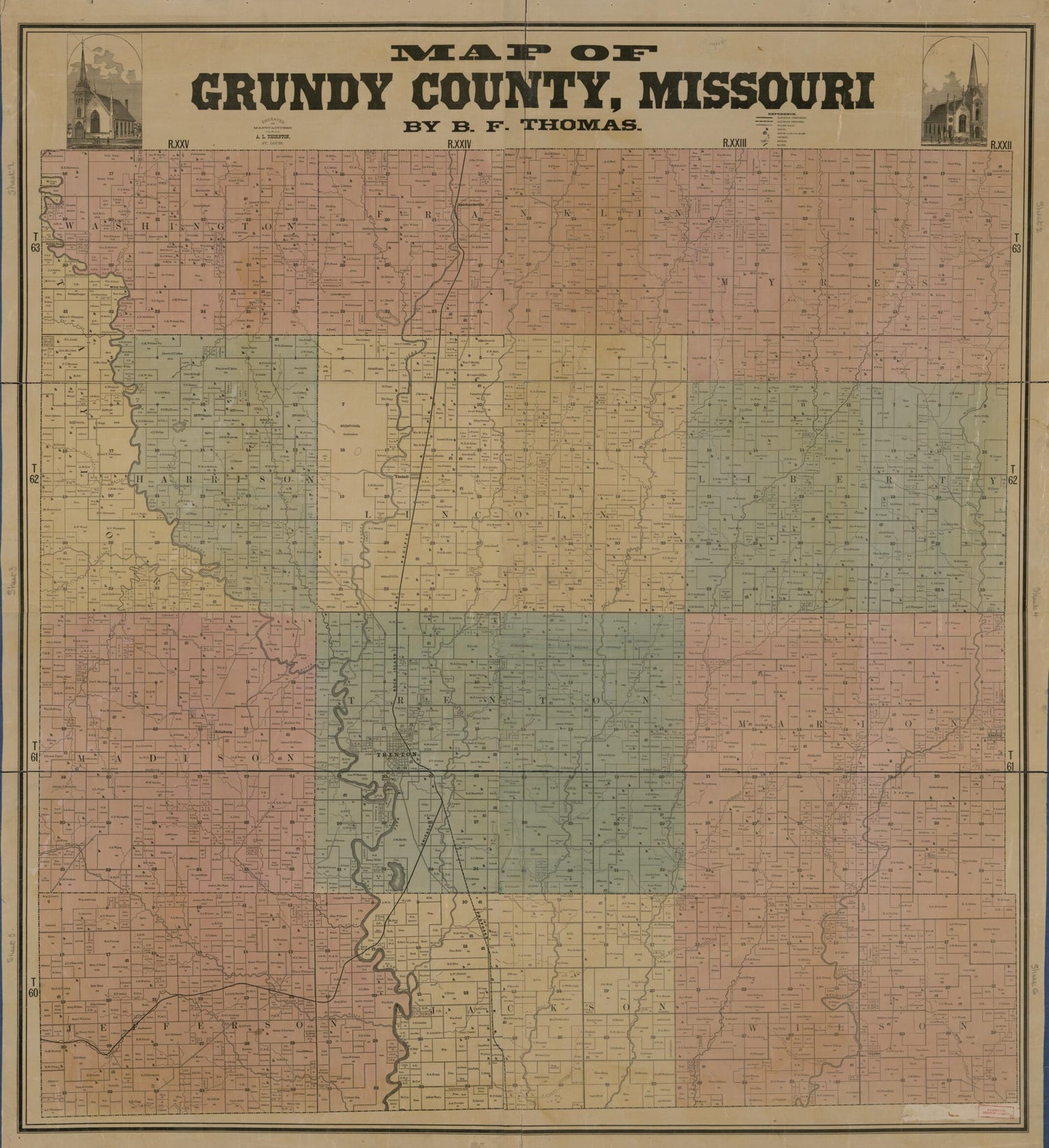 This old map of Map of Gundy County, Missouri from 1890 was created by B. F. Thomas in 1890