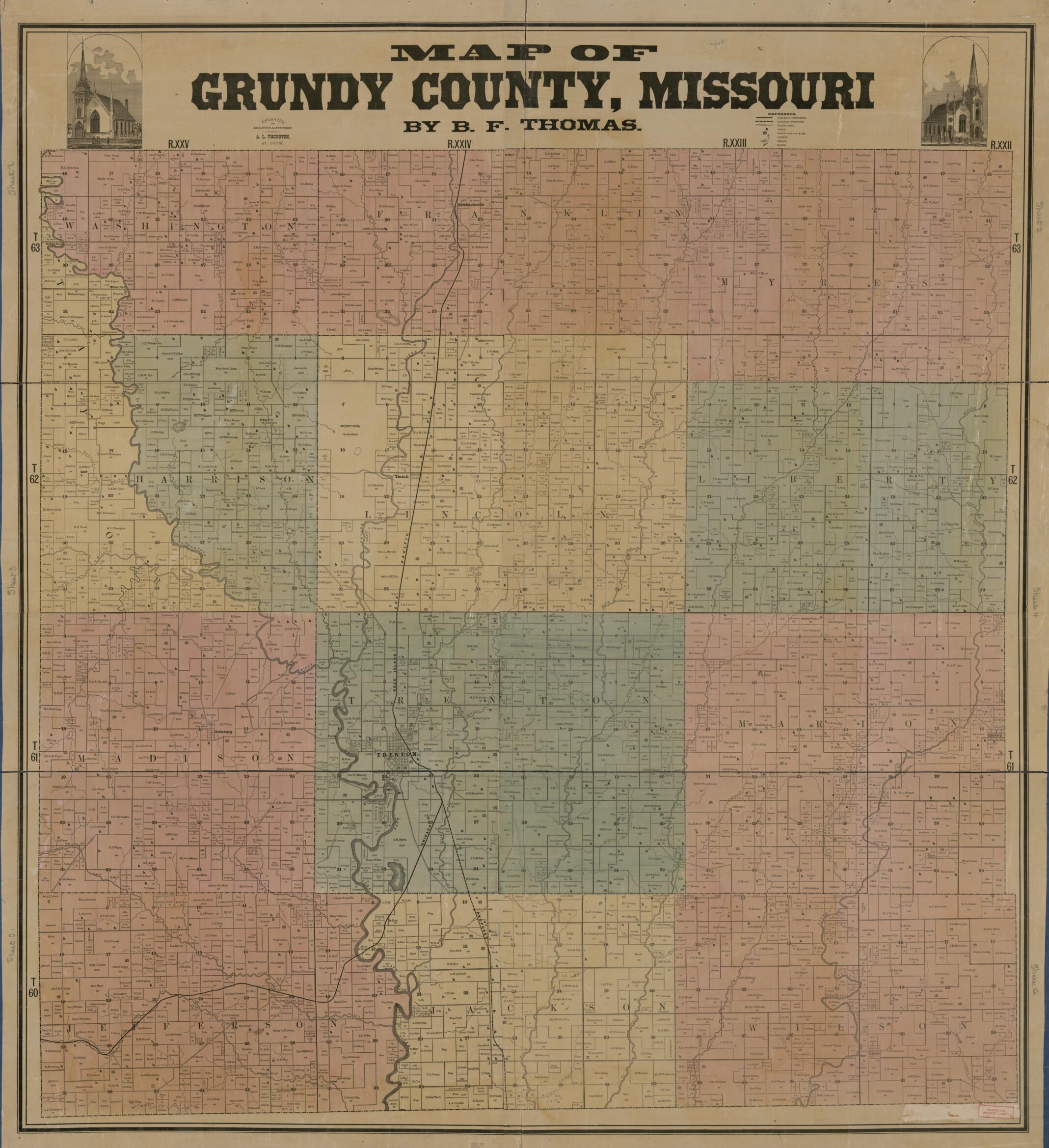 This old map of Map of Gundy County, Missouri from 1890 was created by B. F. Thomas in 1890
